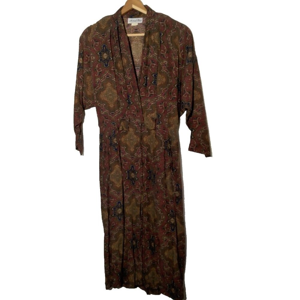 Michael Blair Dress Sz 6 Vintage Brown Maroon Paisley Vintage 90s Low Cut V Neck